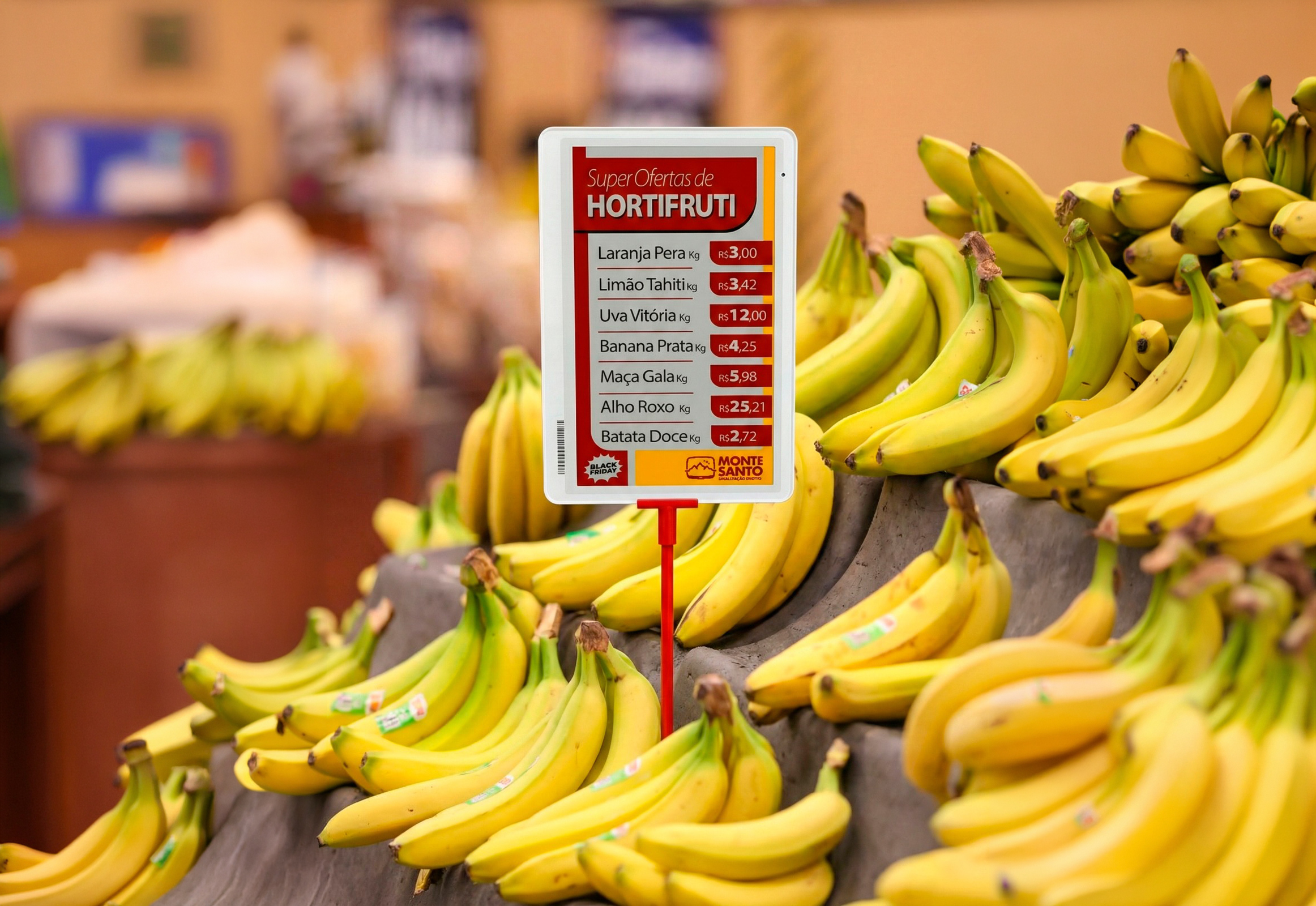 Etiqueta eletrônica em bananas com visão ampla
