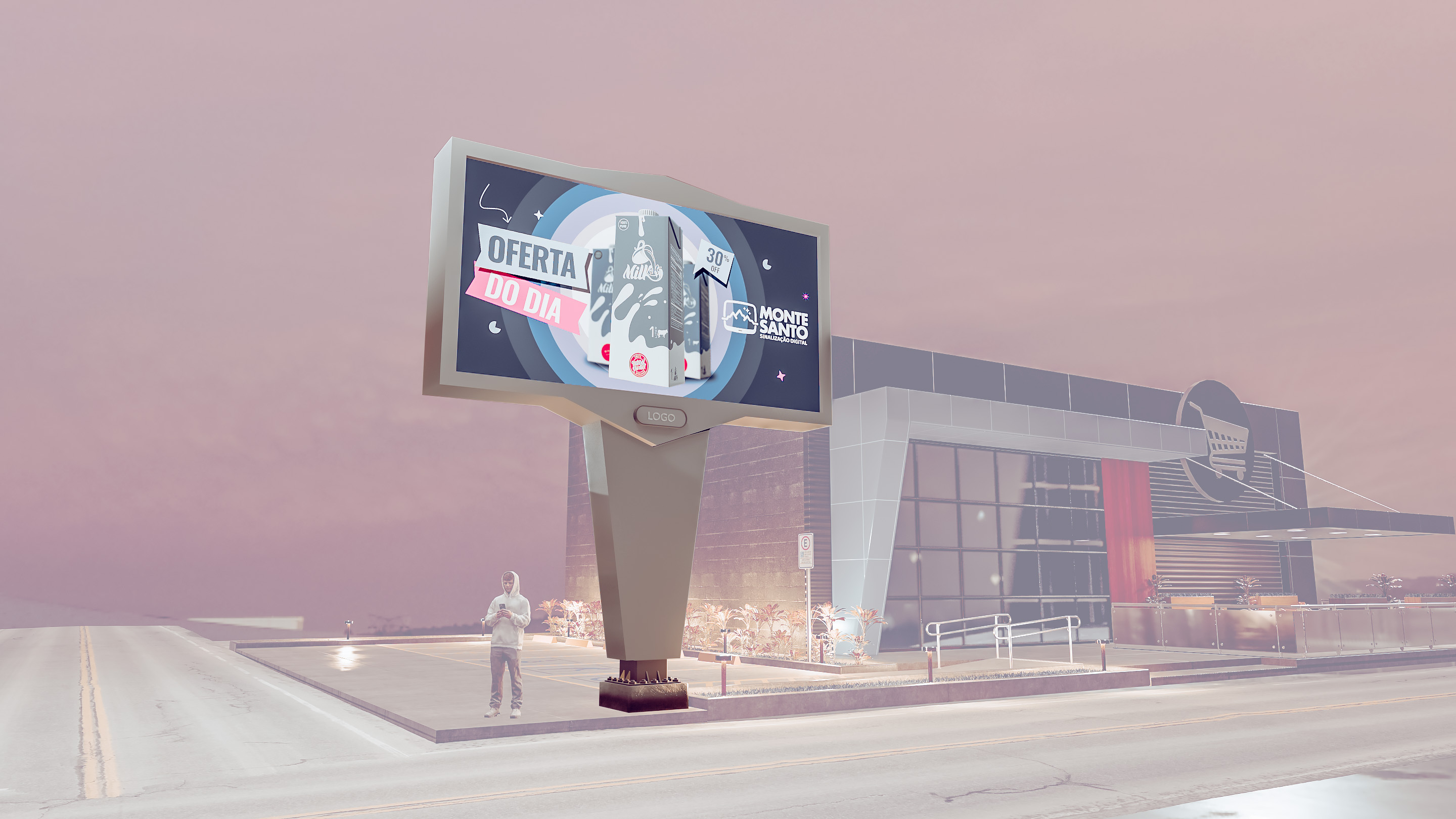 Painel outdoor horizontal em frente de estabelecimento
